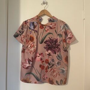 J. Crew Pink Floral Mock Neck Top, Size Medium